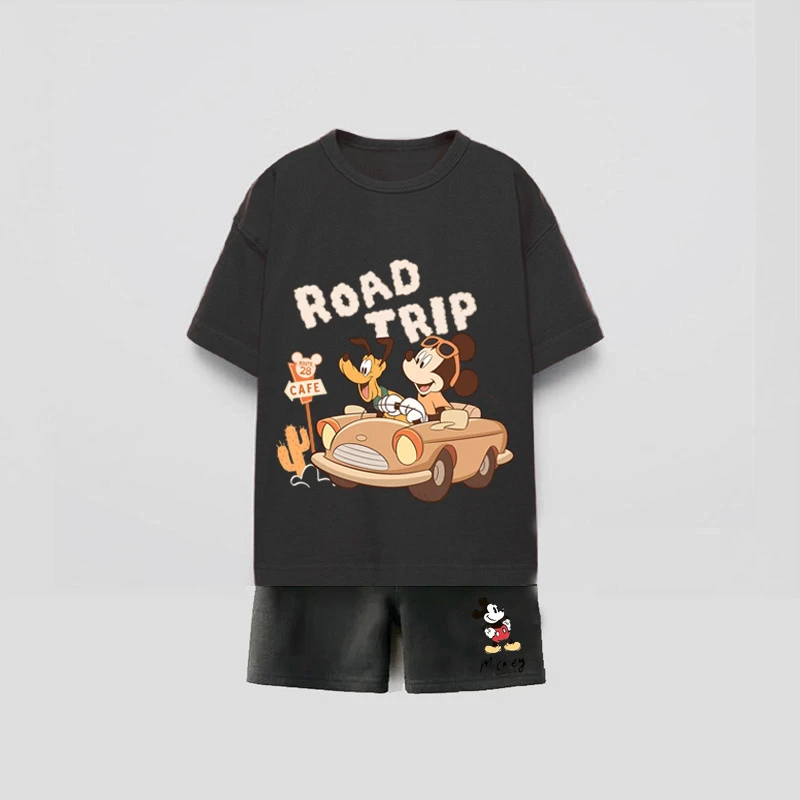 مجموعة ملابس أطفال كارتونية من ديزني 100% قطن بأكمام قصيرة بدلة رياضية للأولاد والبنات ملابس صيفية للأطفال ملابس للمراهقين
