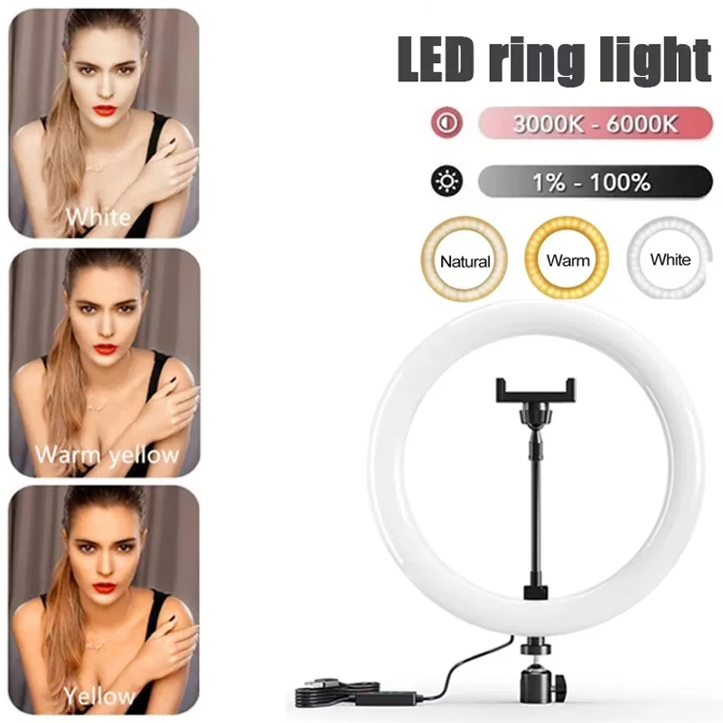 Anillo de luz LED para selfies de 16/26/33cm con control remoto para teléfono, lámpara para fotografía, grabación de video, transmisión en vivo y selfies.
