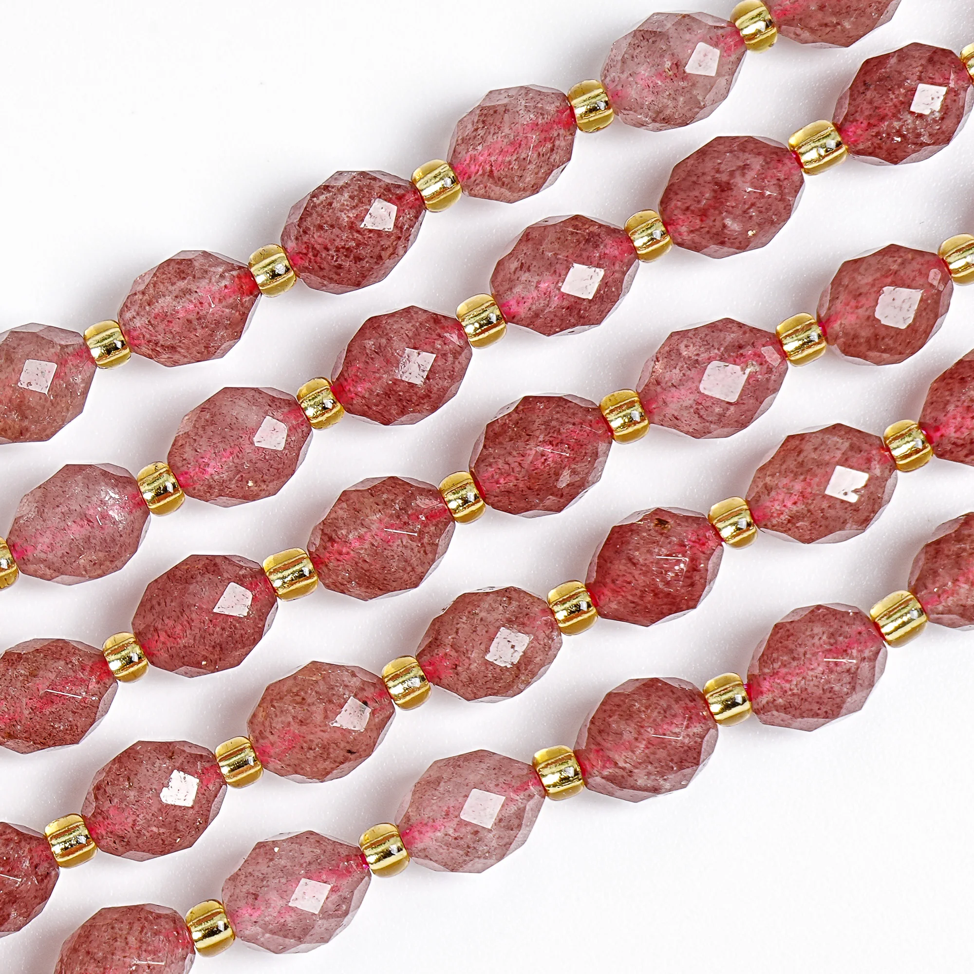 

Natural Faceted Strawberry Quartz Beads 8mm Pink Red Rhombus Cut Loose Beads for Jewelry Making DIY Bracelet Necklace Supplies