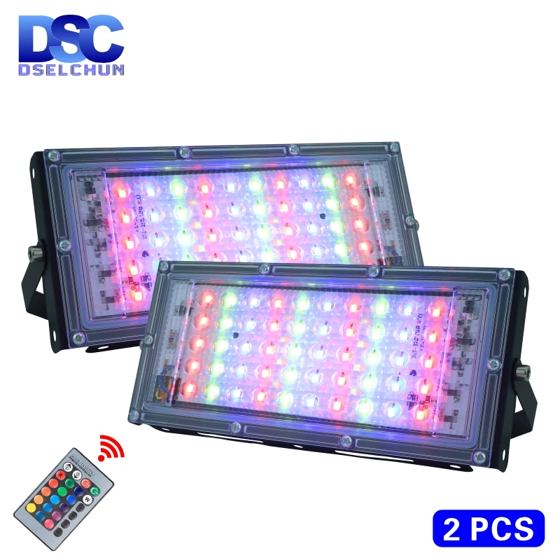 2pcs/lot 50W LED RGB Flood Light Lamp AC 220V Outdoor Floodlight IP65 Waterproof Reflector Led Spotlight with Remote Control