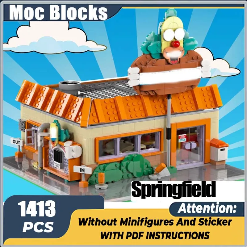 Moc Building Bricks Modular Sprngfield Burger Model Technology Block City Street View Toy DIY Set Assembly Christmas Gifts