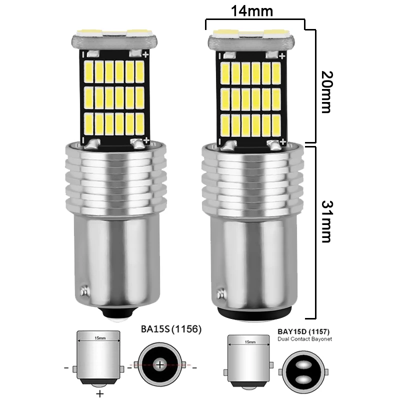 2 PCS Car LED Bulb P21W BA15S 1156 PY21W BAY15D 1157 Turn Signal Light 12V 4014 SMD 6500K White Auto Reverse Parking Back Lamps