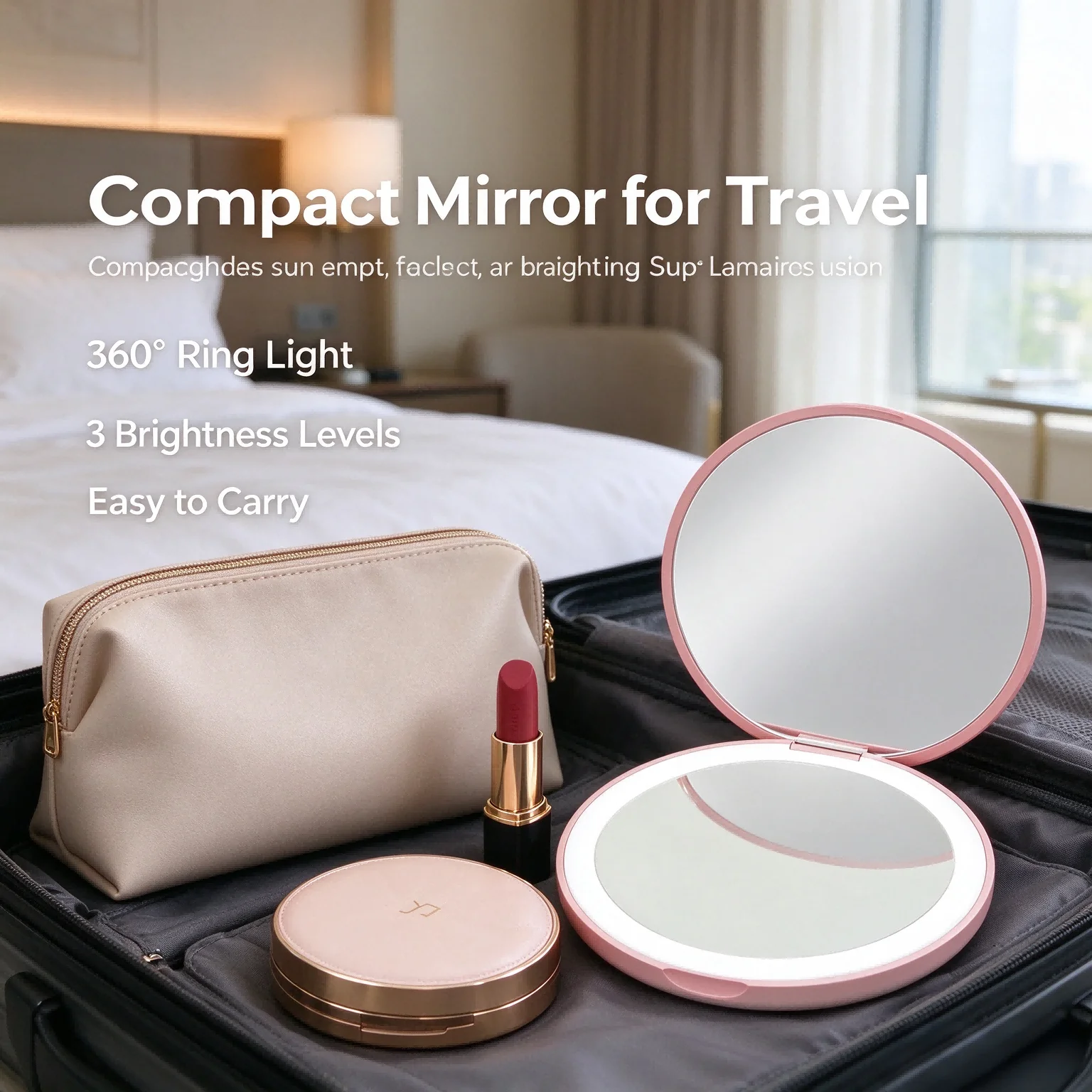HTMCK LED UV Visual Makeup Mirror, Portable Sunscreen Detector, Multifunctional Compact Travel Size Cosmetic Mirror