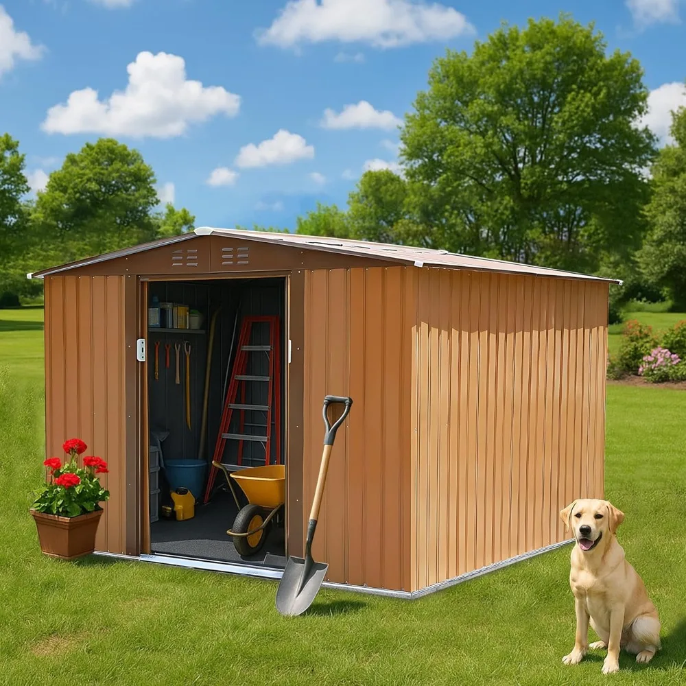

8x8 Ft Outdoor Storage Shed, Large Metal Garden Shed with Sliding Doors and Upgraded Frame, All-weather Steel Multi-purpose Shed