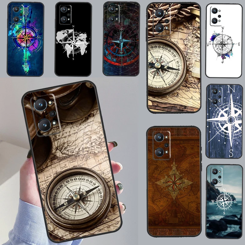 World Map Compass Nautical For OPPO Realme C55 C35 C33 C31 C30 C25 C21Y C11 GT Neo 5 3T 2T Realme 10 9 11 Pro Plus Case