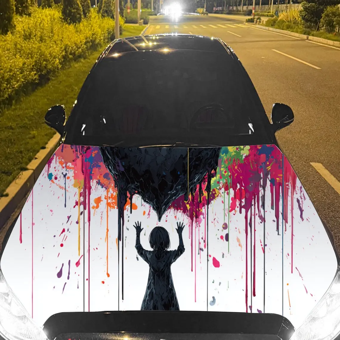 Colorful Splashing - Paint Figure Car Hood Stickers - Self-Adhesive, Waterproof and Durable Vinyl Wrap, Decorate And Protect You