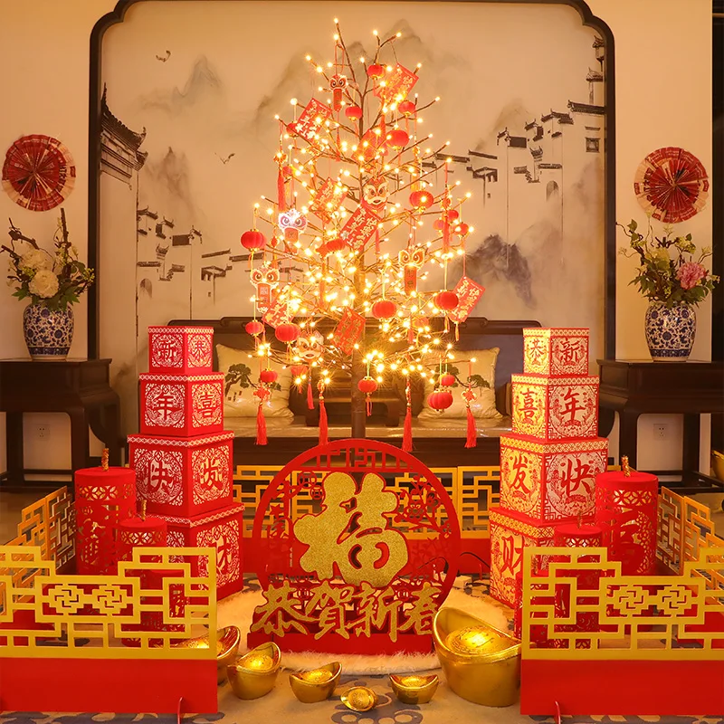 Year of the Horse, tree lanterns, New Year's and Spring Festival scene decoration, shopping mall window