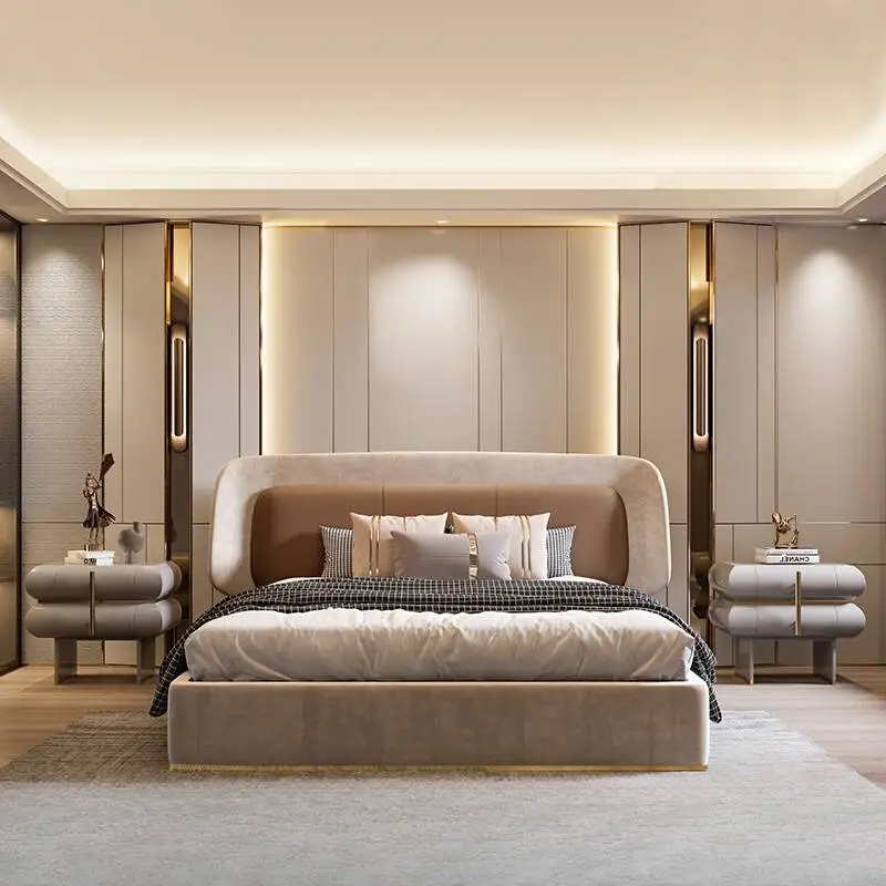 

Italian Luxury Double Bed High-end Atmosphere Platform Luxury Double Bed Frames Wooden Modern Camas Queen Home Furniture