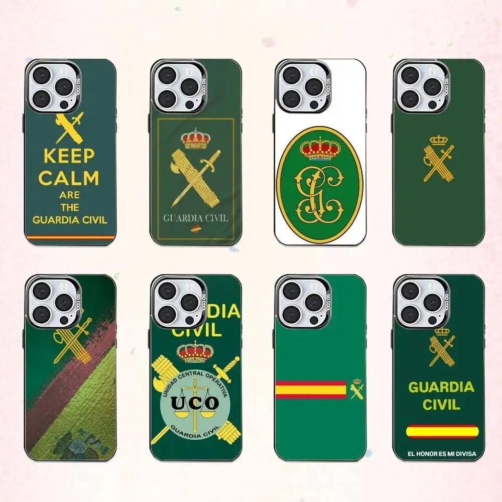 

S-spanish G-guard Civil Emblem Phone Case For iPhone17,16,15,14,13,12,11 Plus,Pro Max Colored Silver Plated Inside Cover