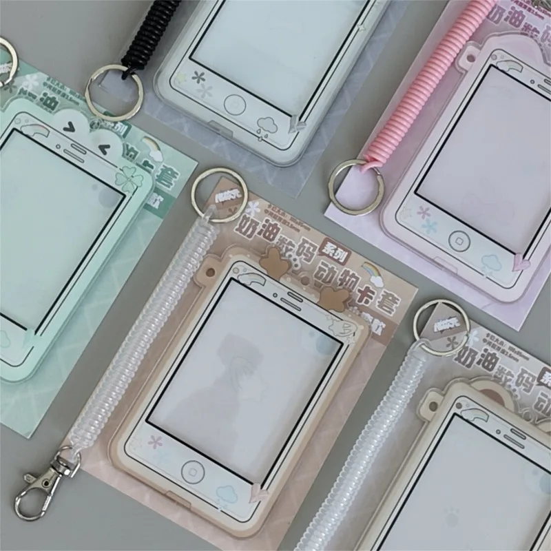 1 Piece Sweet Cartoon Kpop Photocard Display Holder Cute Phone Style Bear Rabbit Photo Card Cover Case Kawaii Student Supplies