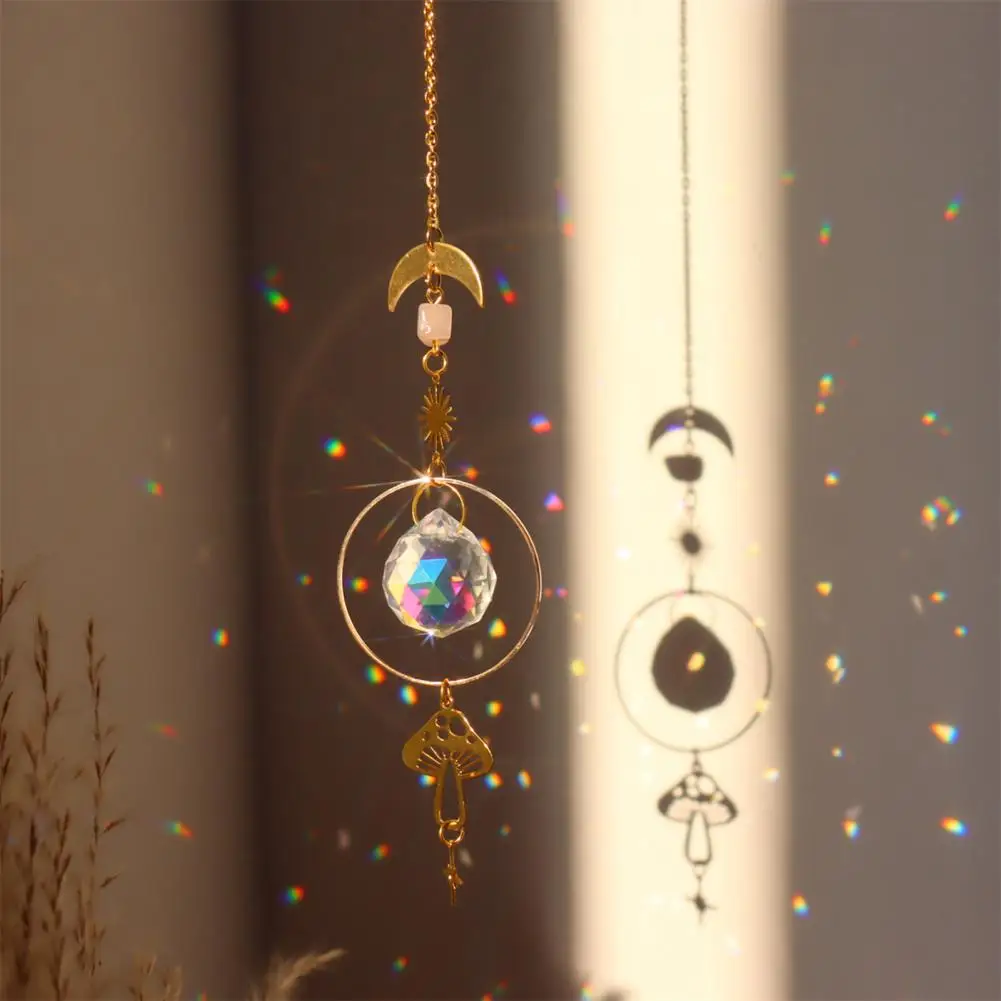 Sun Catcher with Chain Reflective Vibrant Color Window Hanging Pendant Bedrooms Balcony Sun And Moon Prism Decor Pendant