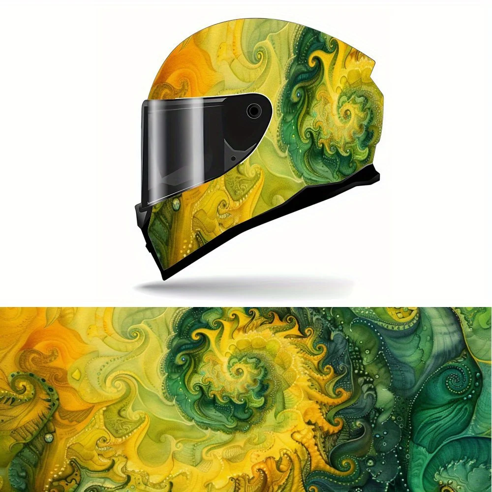 

Eye-Catching Green and Yellow Swirl Motorcycle Helmet Vinyl Wraps Decal, Self-adhesive Waterproof Helmet Decoration, DIY Graffit