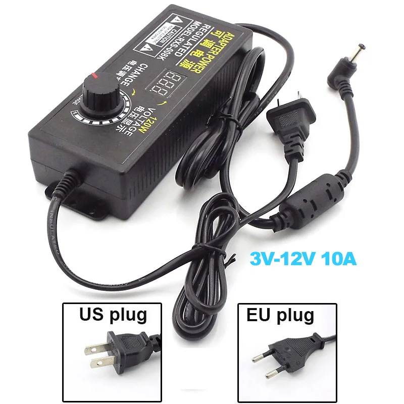 Adjustable 3V 12V 10A AC To DC Power Supply Power Adapter Supply Display Screen Universal Lighting Transformer 220V To 12V M20