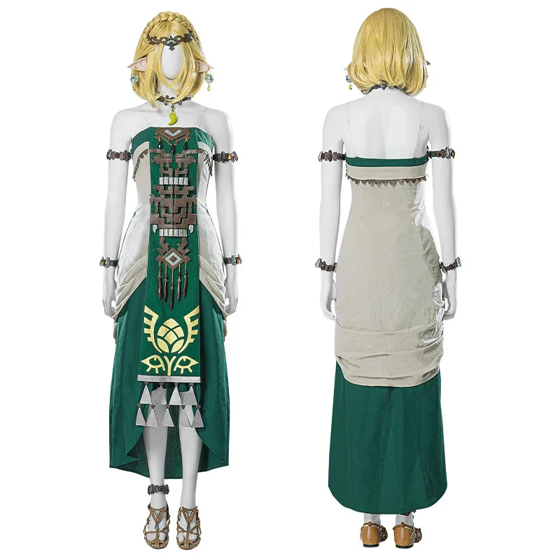 Zelda Green Princess  Dress TotK Kingdom LoZ Tears Cosplay Costume Full Set for Women Halloween Comic Con Role Play Anime Outfit view 5