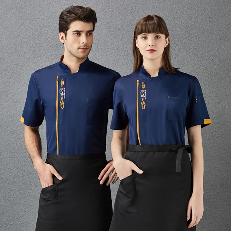 Summer Hotel Restaurant Kitchen Jacket Breathable Chef Shirt Food Service Waiter Workwear Dining Hall Cook Uniform for Women