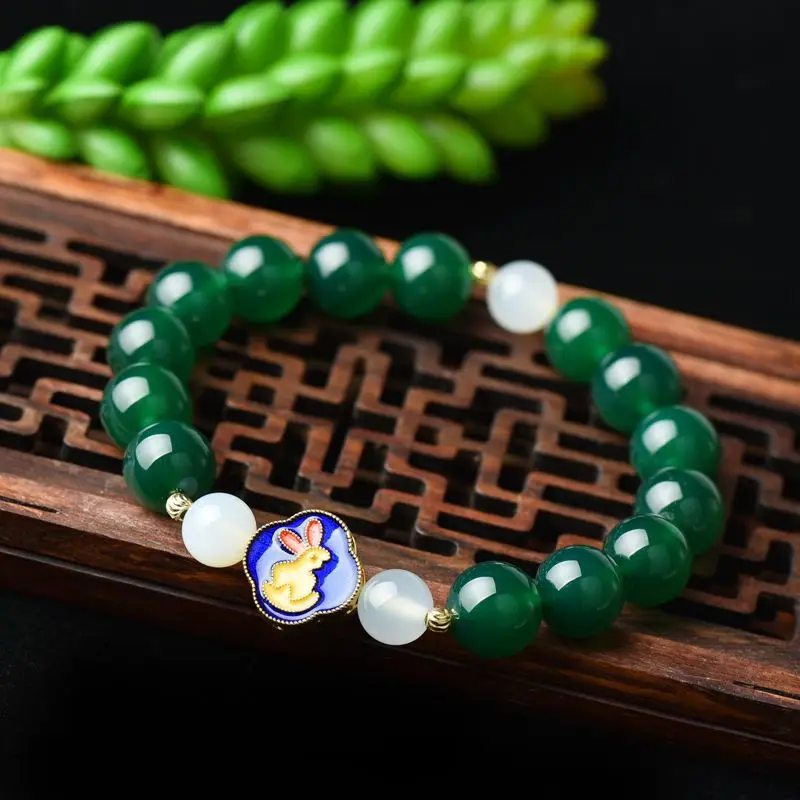 

Natural Agate 12 Zodiac Guardian Couple Single Circle Round Bead Bracelet Chinese Style Burned Blue Handstring for Men and Women