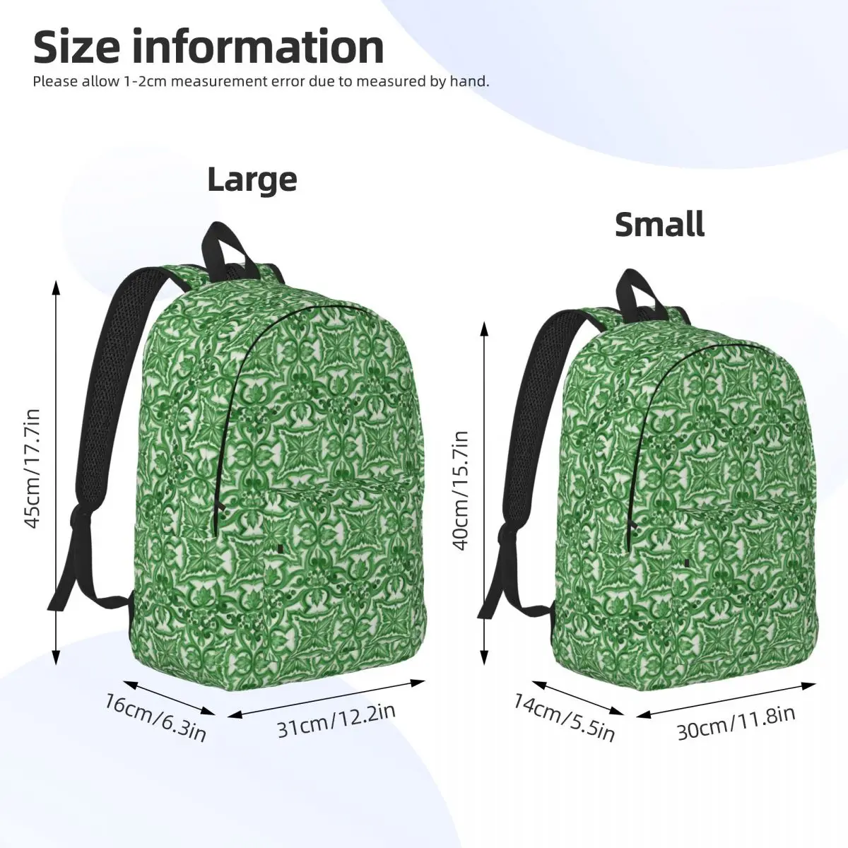 Green Ornate Floral Mediterranean Sicilian Tile Backpack Student BookBag Kids School Bag Laptop Shoulder Bags for Boys Girls