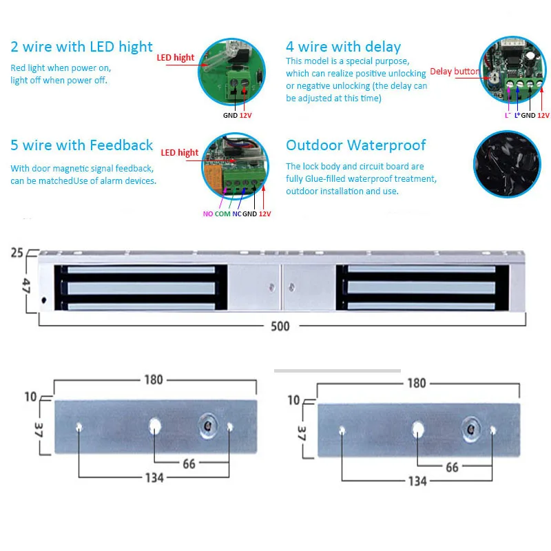 Dc12v/24v 180/280ダブルドア電子ロック電気磁気ドアロック350/600lbs吸引力オプション遅延