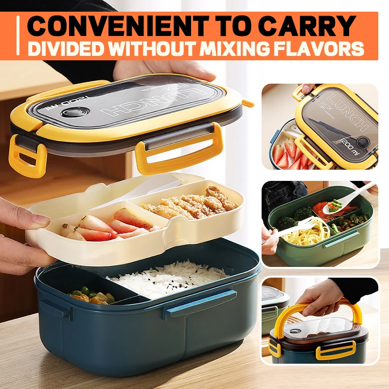 Double Bed Bento Box, Japanese Microwave Lunch Box, Office Worker Fat Reduction Meal Compartment Lunch Box Food Container