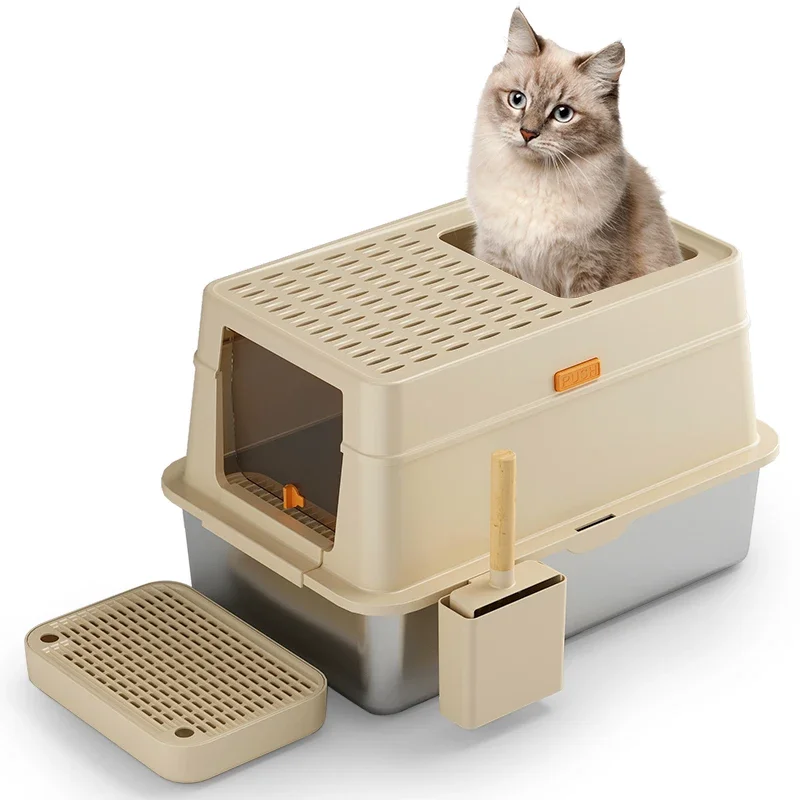 Durable Detachable Large Capacity Storagel Cheap Portable Luxury Stainless Steel Cat Litter Box Pet Toilet Cat Sandbox