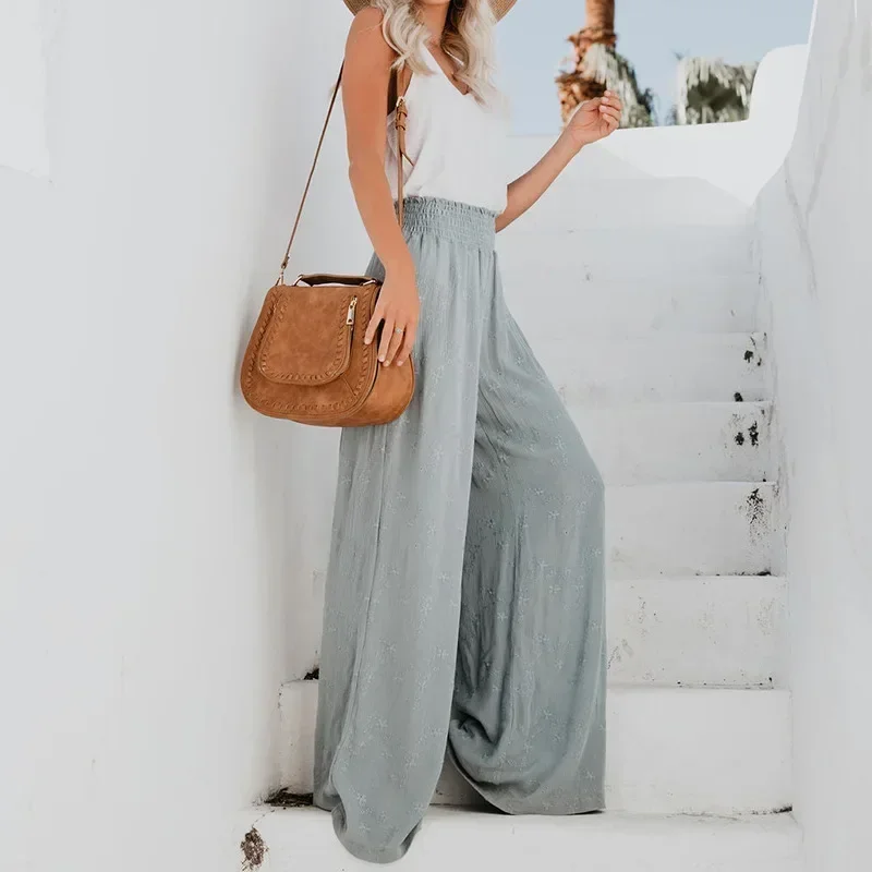 Womens Wide-leg Pants Summer 2023 Fashion High Waist Women Casual Pants