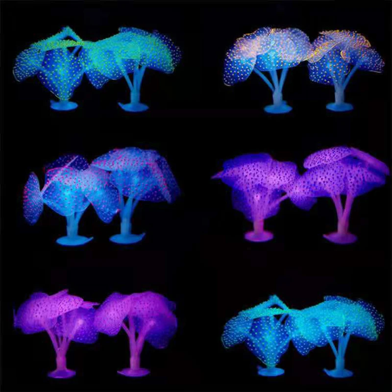 Fluorescent Fish Tank Aquarium Decoration Artificial Coral Simulation Plant Ornament Pets Underwater Landscape With Suction Cup