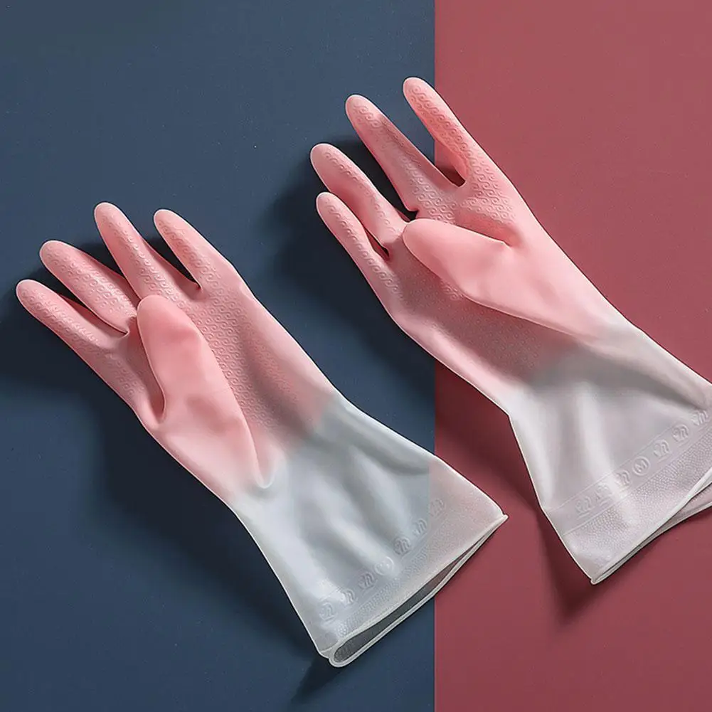 Household Cleaning Gloves Household Kitchen Dishwashing Gloves Gradient Color Home Rubber Gloves With Nails Waterproof