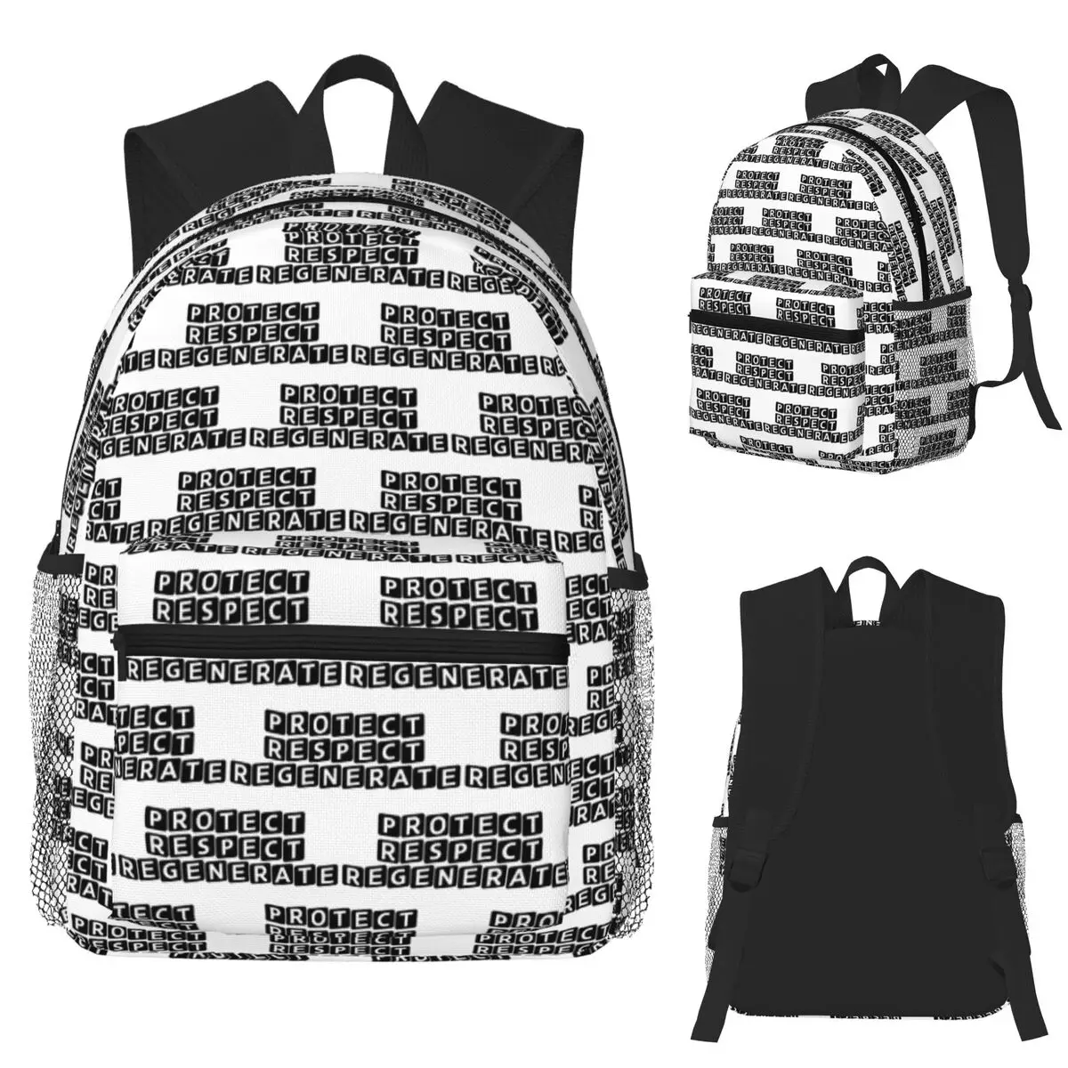 

Protect. Respect. Regenerate Student Backpack School Bag Hiking Travel Daypack for Boys Girls Fashion Bookbag Shoulder Bags