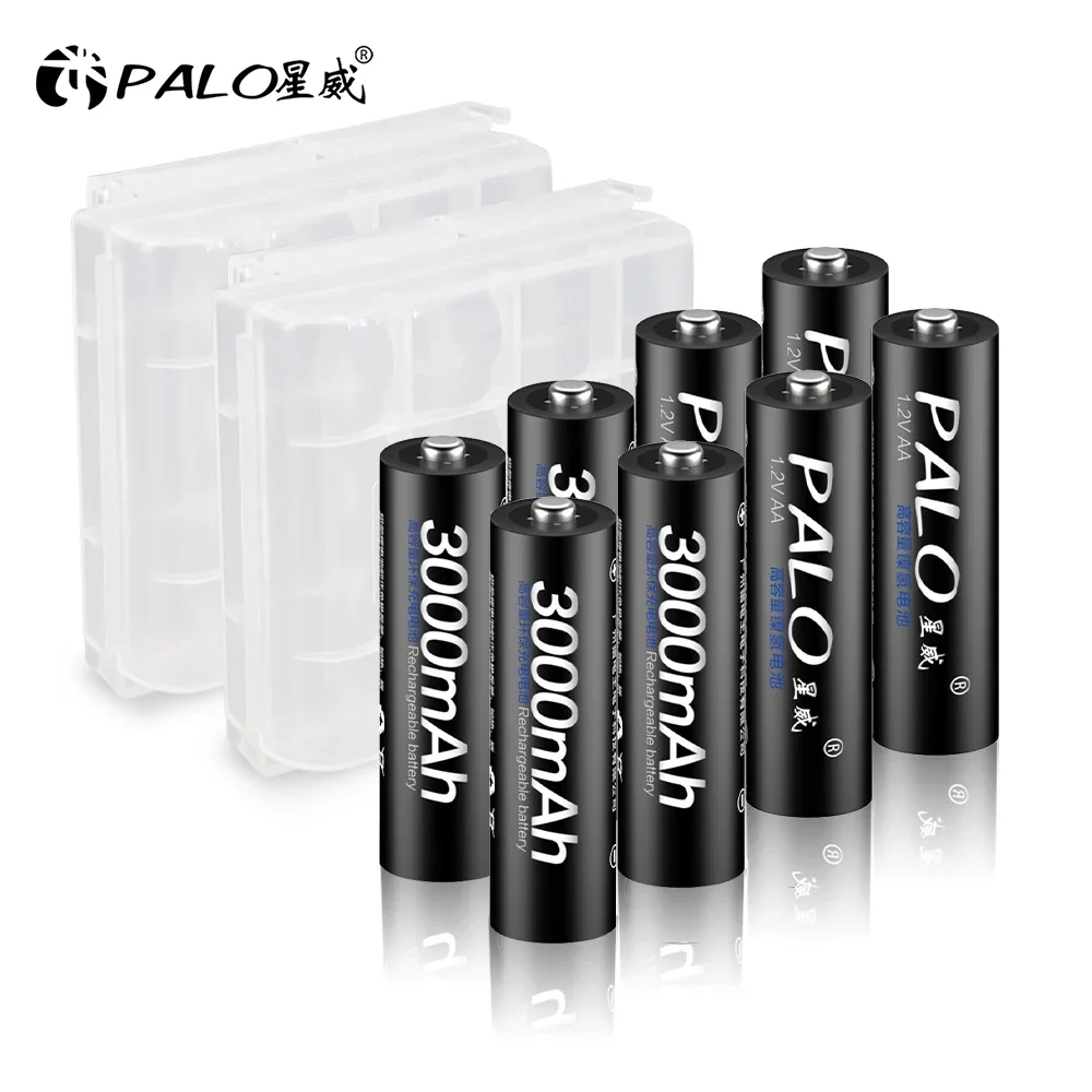 PALO 1.2V AA Rechargeable Battery Pre-charged 2A Ni-MH Finger Batteri 3000mAh for Camera Toys Flashlight