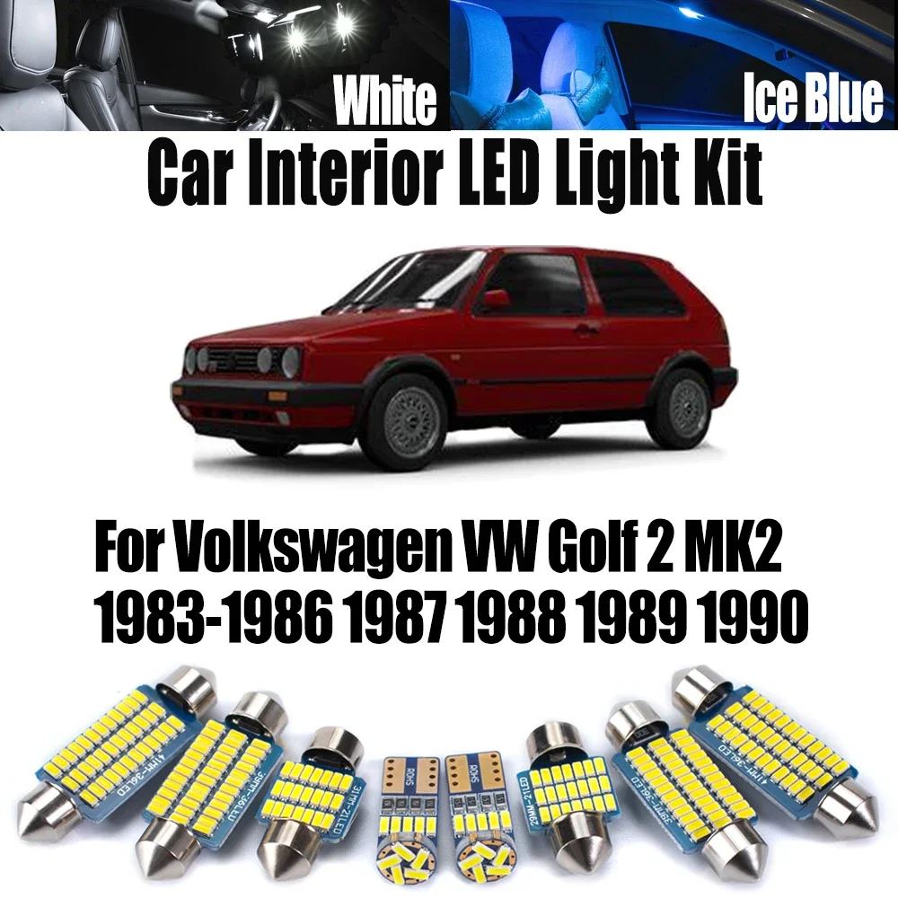 

9Pcs Canbus For Volkswagen VW Golf 2 MK2 1983-1986 1987 1988 1989 1990 Vehicle LED Interior Reading Bulb Map Dome Door Light Kit