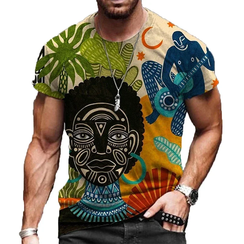 

T-shirt graphics, African art abstract color printing, 3D men's T-shirts, women's T-shirts, vacation streetwear, Harajuku childr