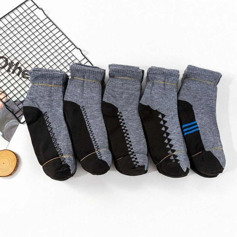 5/10 Pairs Black Bottom Gray Surface Sports Socks Breathable Sweat-Absorbing Casual Cotton Socks Men's Mid-Tube Socks