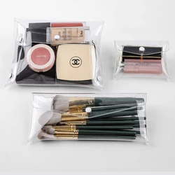 1pc Transparent Buckle Makeup Brush, Lipstick, Cosmetics, Stationery, Pencil Case, Travel Convenient Storage Bag