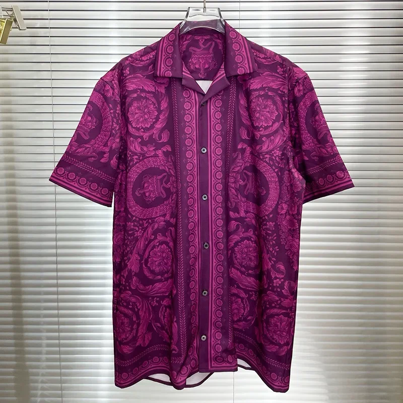 

Luxury Royal Short Sleeve Shirts for Men Summer Clothes Casual Social Paisley Floral Digital Printed Shirt Chemise Homme De Luxe