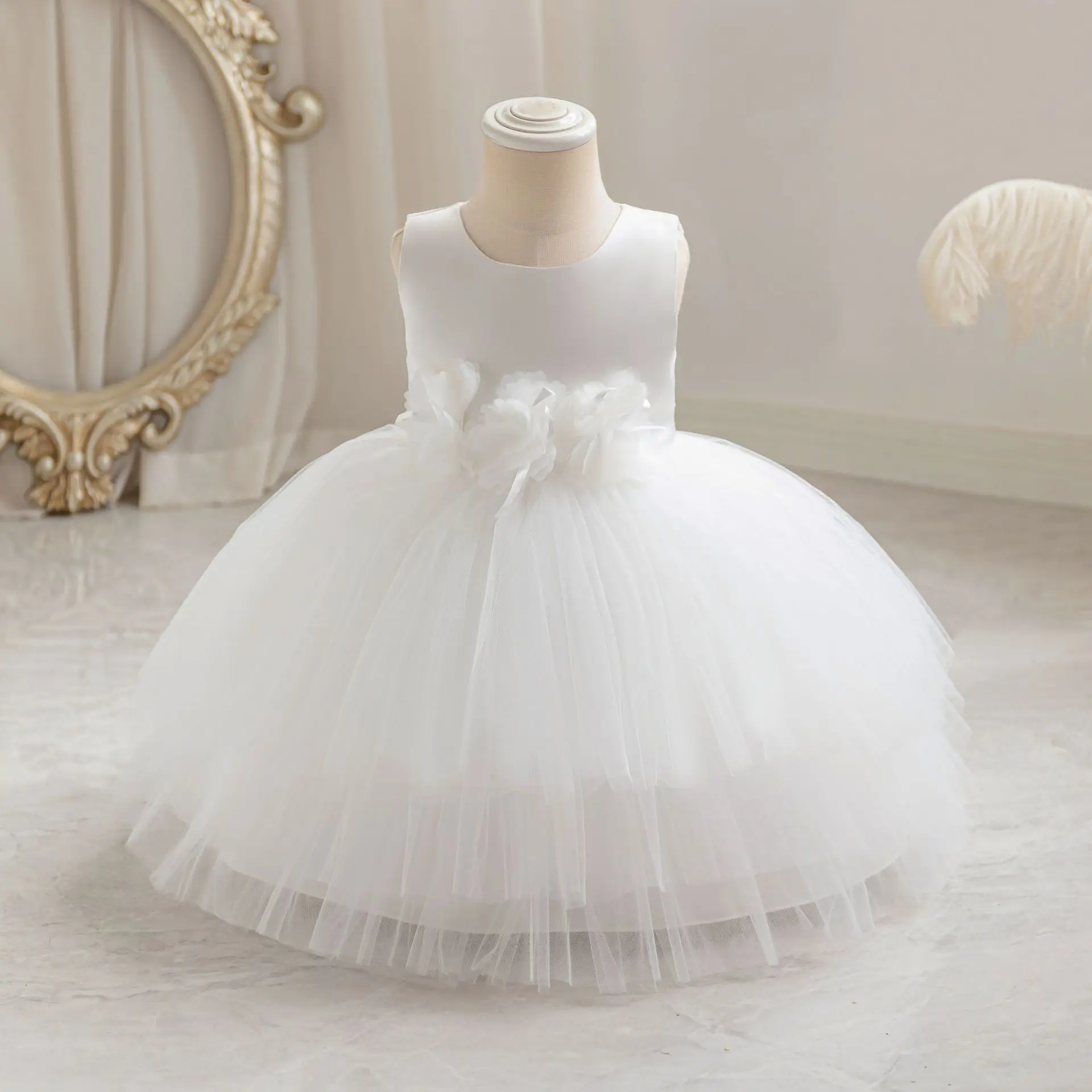 

Детское платье, пышное тюлевое платье в сетку, платье принцессы, женское платье для выпускного вечера с цветочным узором для девочек, 1-7 лет