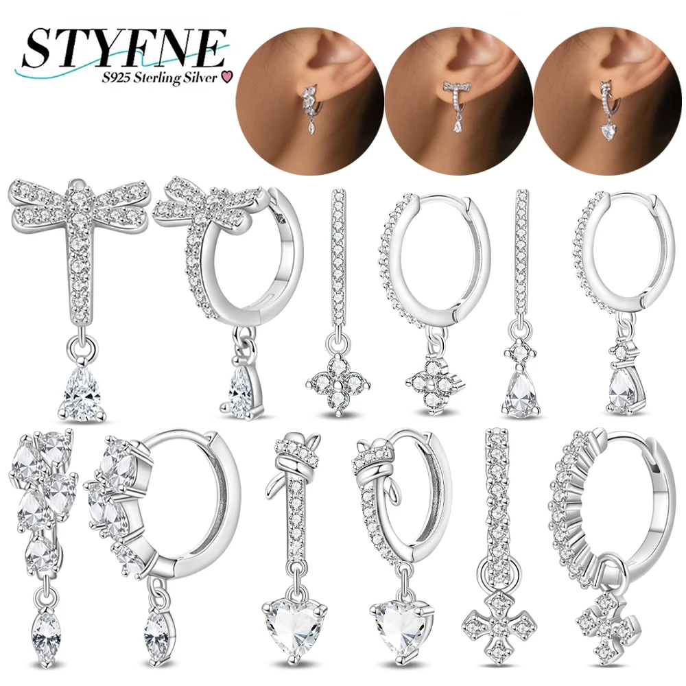 

Fashion Water Drop Zircon Earrings Lucky Four-leaf Clover Cross Hoop Earrings 925 Silver Jewelry Women Birthday Anniversary Gift