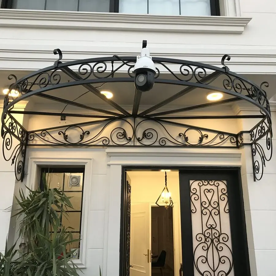 Luxury Wrought Iron Art Awning Canopy Hand-Forged Steel Structure with Waterproof Finish for Villa Window Protection