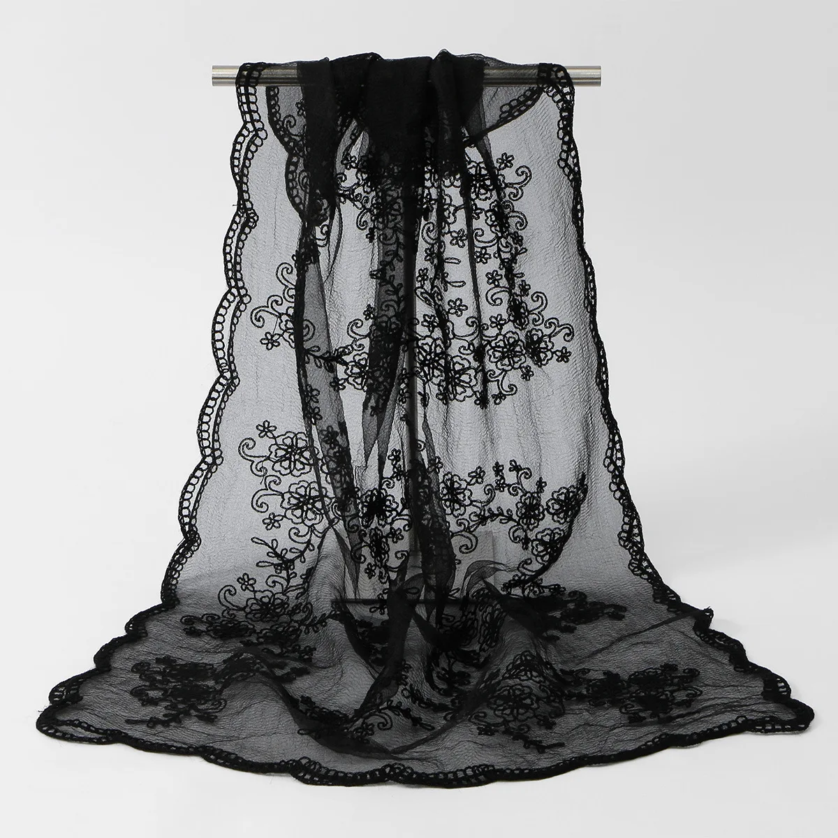 

New Lace Embroidery Long Scarf Muslim Women Hijab Shawls Wrap Scarves Bandanas Headband Bufanda Foulard Turbante Mujer 180*60CM