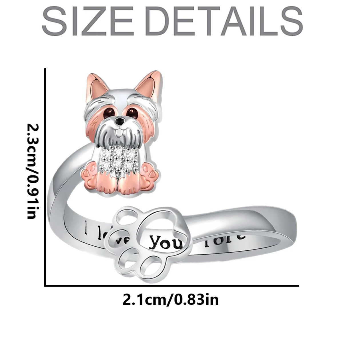 1Pc Cute Two-color Yorkshire Hollow Dog Paw Open Ring Exquisite Women\'s Dog Jewelry Accessories Perfect Gift for Dog Lovers