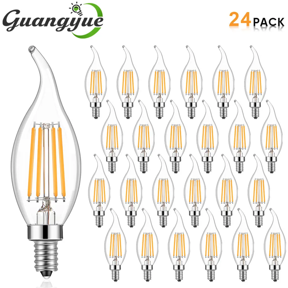 E12 Chandelier Bulb C35 4W 320LM Vintage LED Lamp Clear Amber Glass Flame Tip Candle Light Bulbs for Ceiling Fan Pendant Light