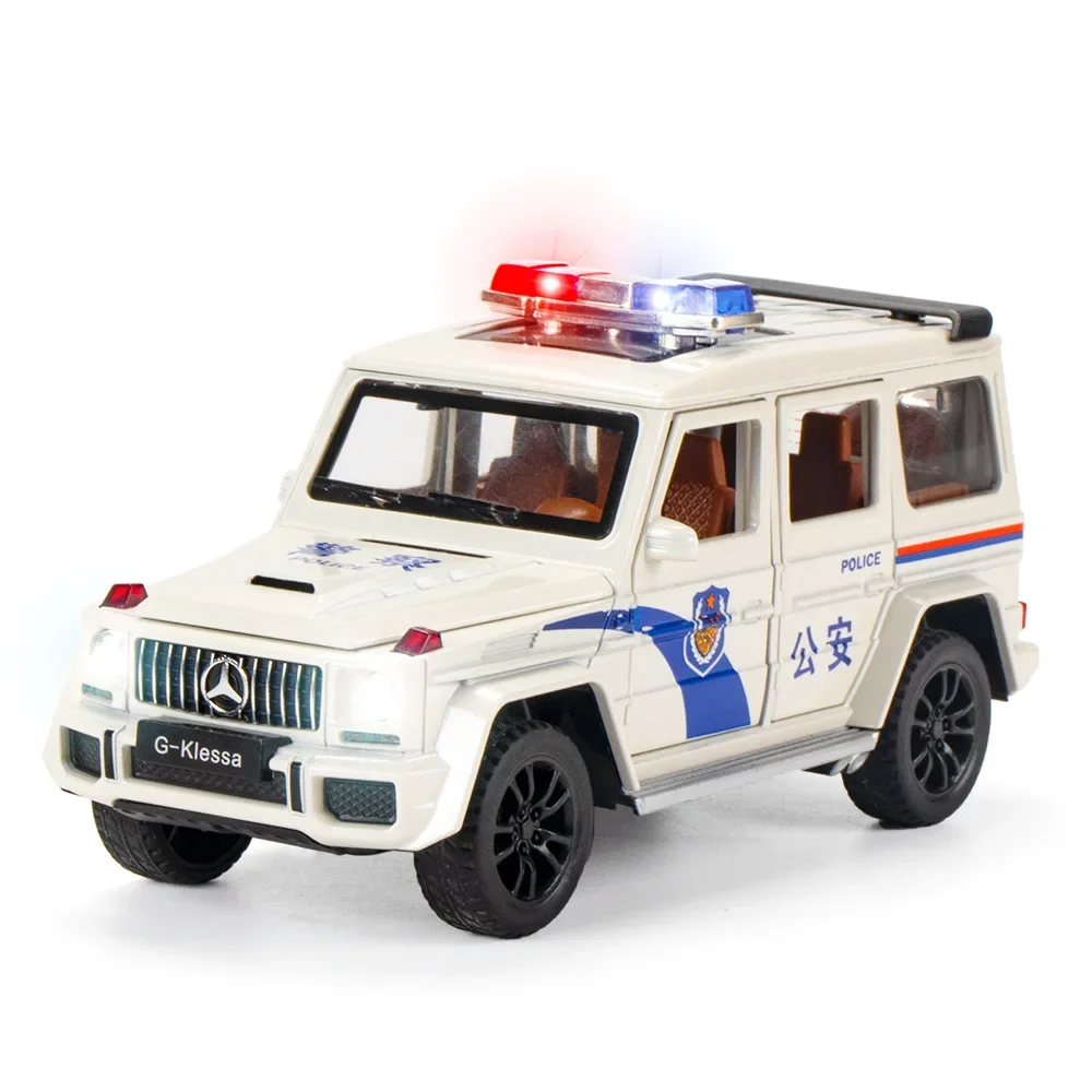 1:32 G63 Police Car Alloy Model Ornament With Sound And Light Children's Scenic Gift Diecast Alloy Car Model Collectible