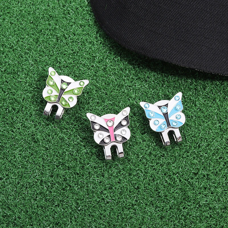 Golf Ball Marker Alloy Butterfly With Rhinestone Magnetic Golf Hat Clip One Putt Design Golf Accessories for Women Girls Golfer