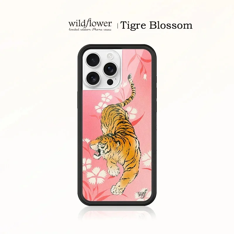 INS Pink Leopard Tiger Blossom Wildflower Handyhülle für iPhone 15 12 14 16 17 13 Pro Max Plus WF Löwenzahn Stoßfeste Hülle ﻿ ﻿