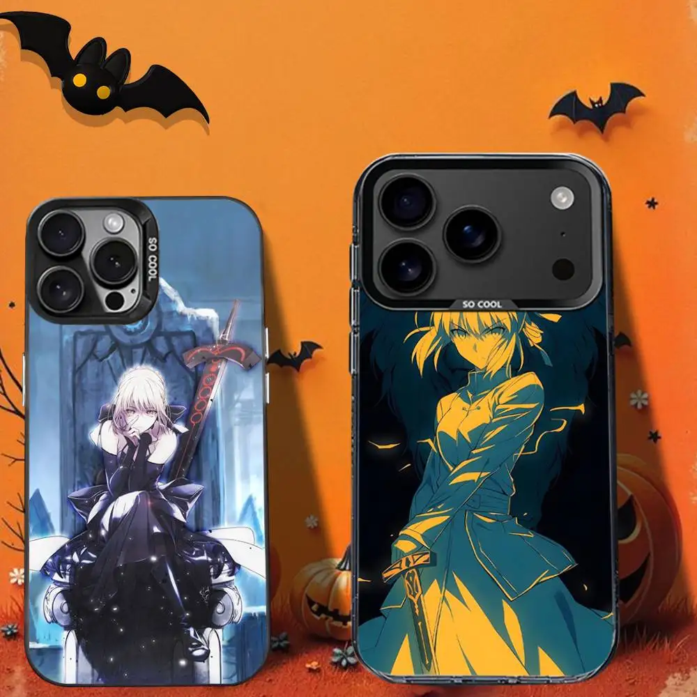 

Fate StayS Night S-Saber-es Phone Case For iPhone 16,12,13,17,15,1,11,Mini,Pro,SE,XS,MAX,Black Matte Silicone Cover