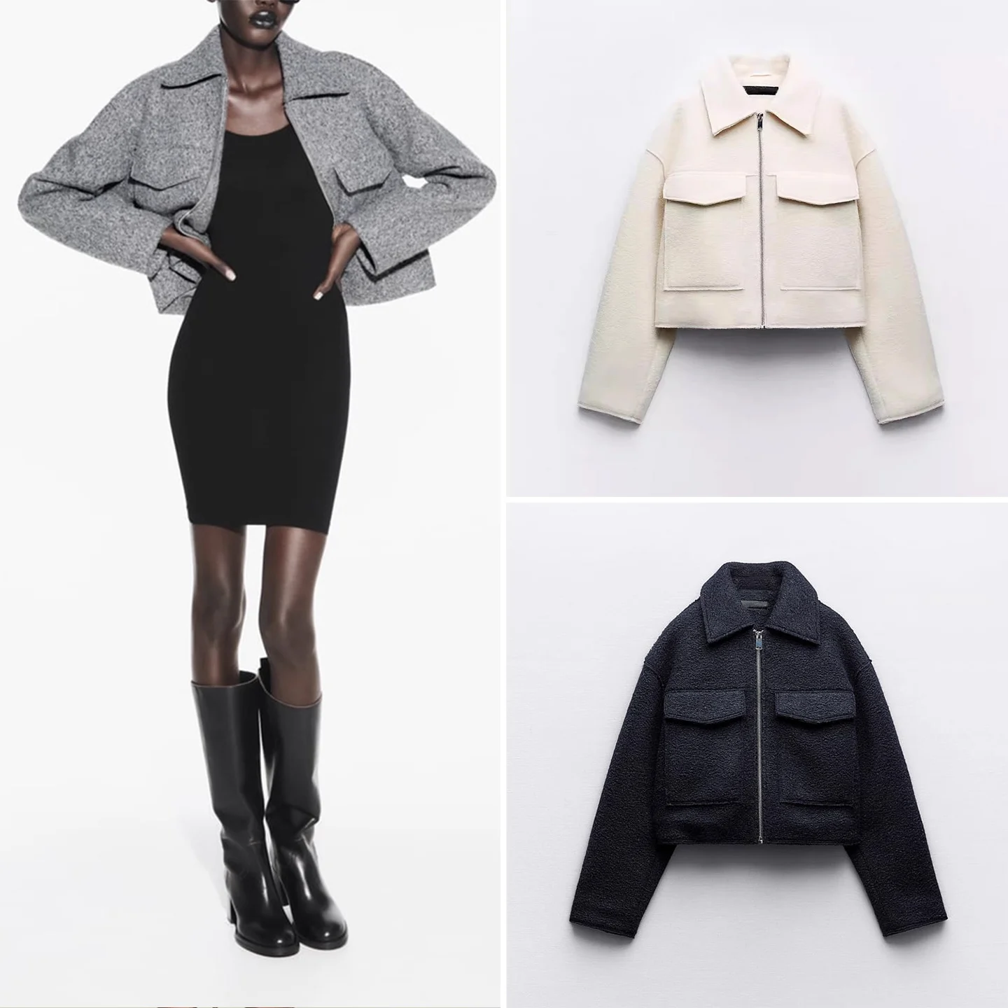 Damska kurtka ze sztucznej skóry w kolorze perłowym, luźny krój, jesień 2025, odzież wierzchnia do pracy, marka Sle Z, regularny krój, długi zamek błyskawiczny.