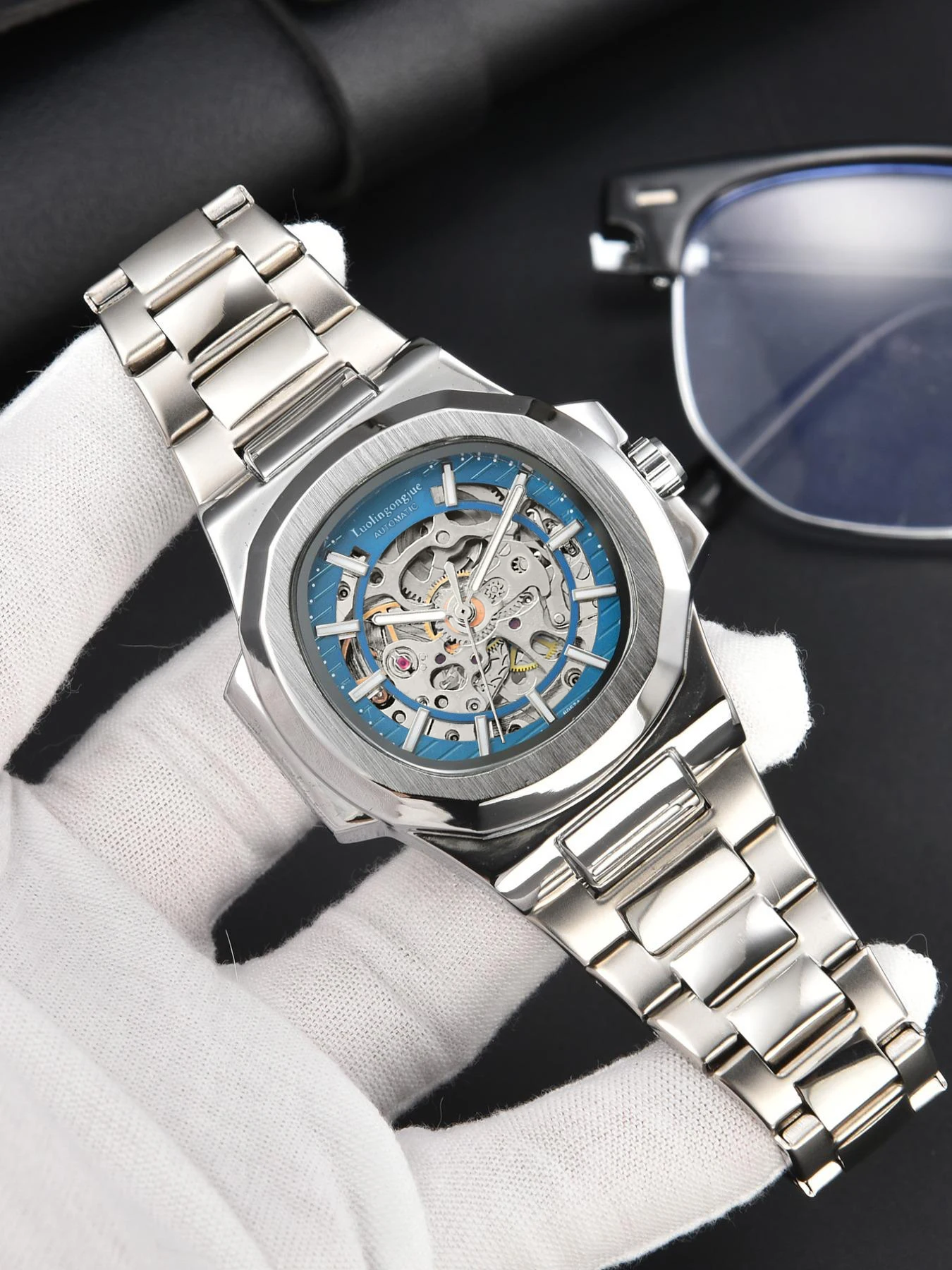 High-End Men's Luxury Skeleton Automatic Mechanical Watch, Hollow Design Butterfly Clasp Strap Waterproof Watch, Fashionable Business Dress Watch for Men, Branded Luxury Casual Sports Watch, Perfect Gift for Father, Husband, Boyfriend