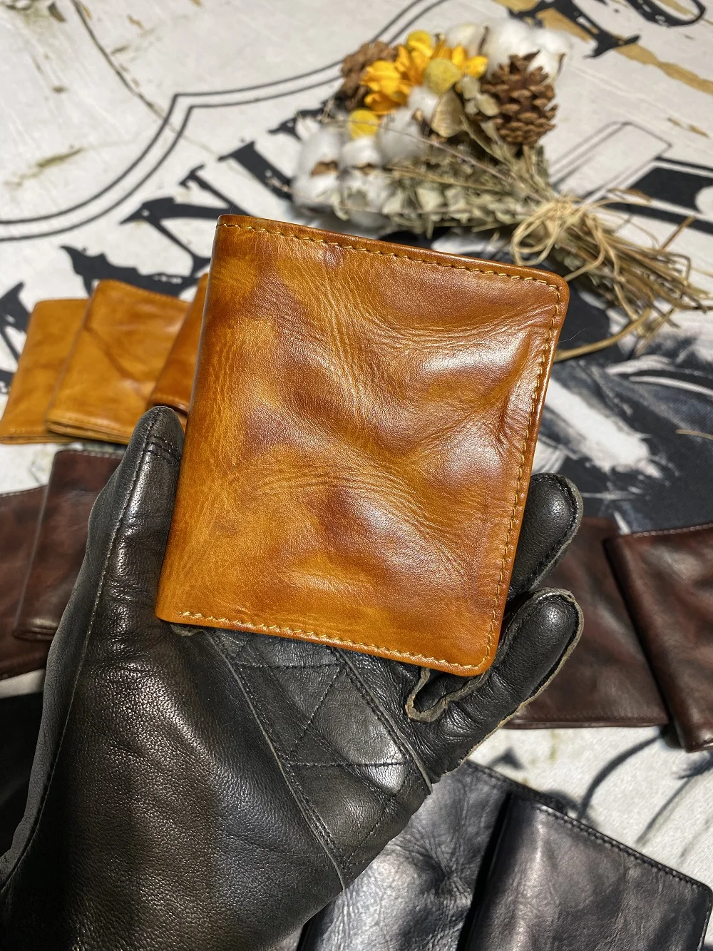 Tailor Brando Genuine Vegetable Tanned Cowhide Washed and Distressed men's Short Zipper All-Inclusive Vintage Pleated Wallet