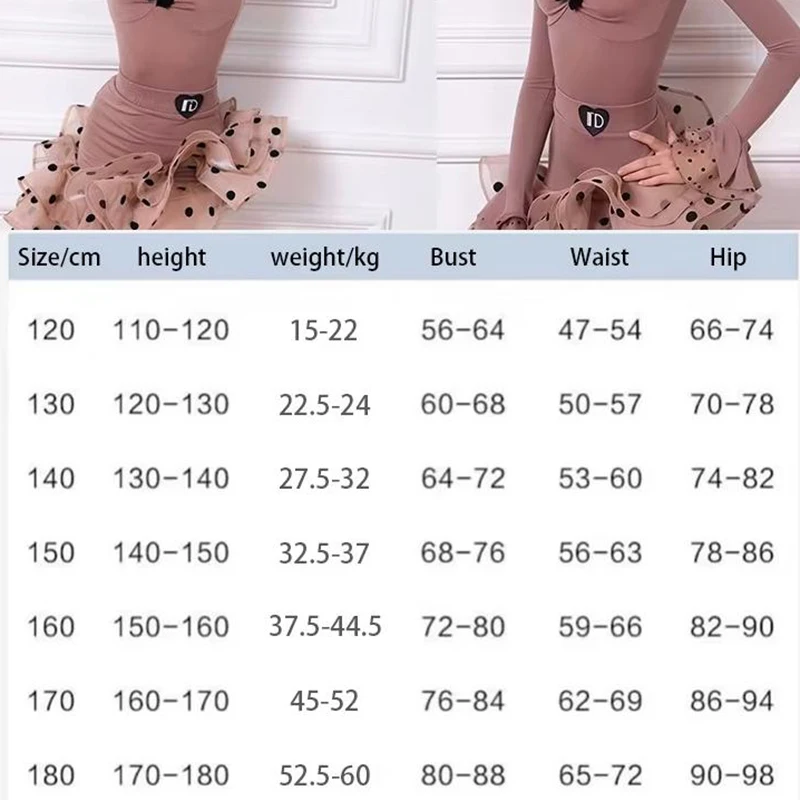 

Girls Latin Dance Dress Long Sleeve Polka Dot Ruffle Skirt Ballroom Clothing Performance Suit Tango Cha Cha Practice Clothes