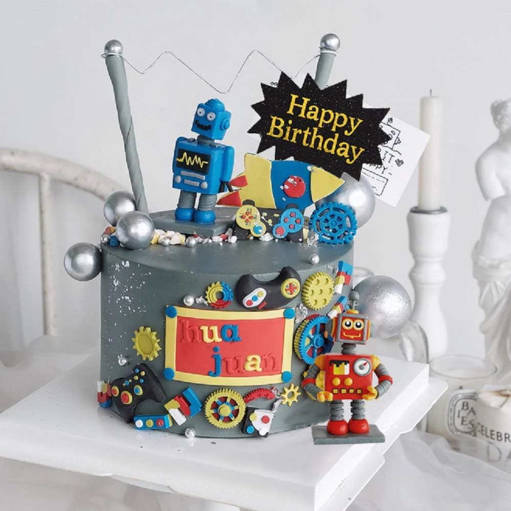 Roboter-Kuchenaufsätze für Jungen, Roboter-Kuchen-Cupcake-Dekorationen, Roboter-Party-Dekorationen, Roboter-Figur für die Geburtstagsfeier – Detail 9