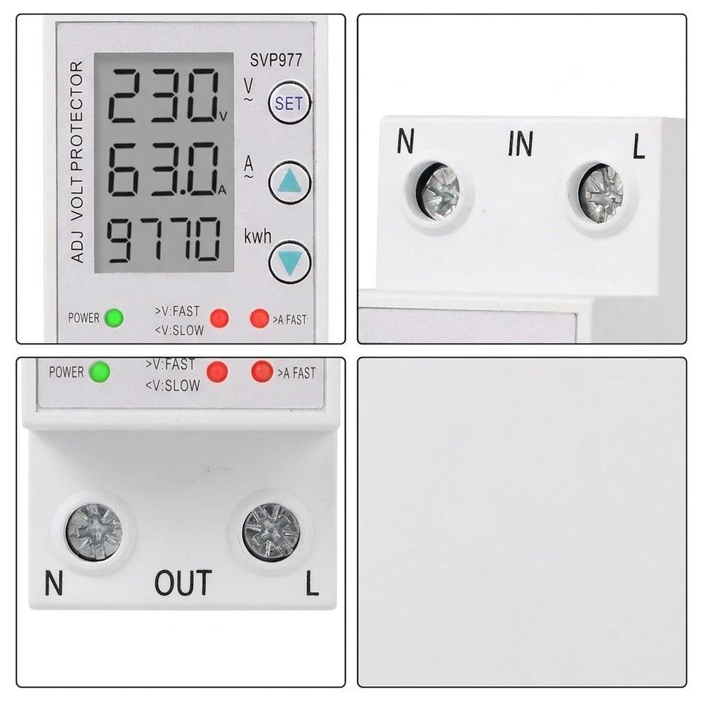 Circuit Breaker 80A Adjustable Voltage Surge Protector LCD Display Real Time Monitoring Energy Meter For Home Industrial